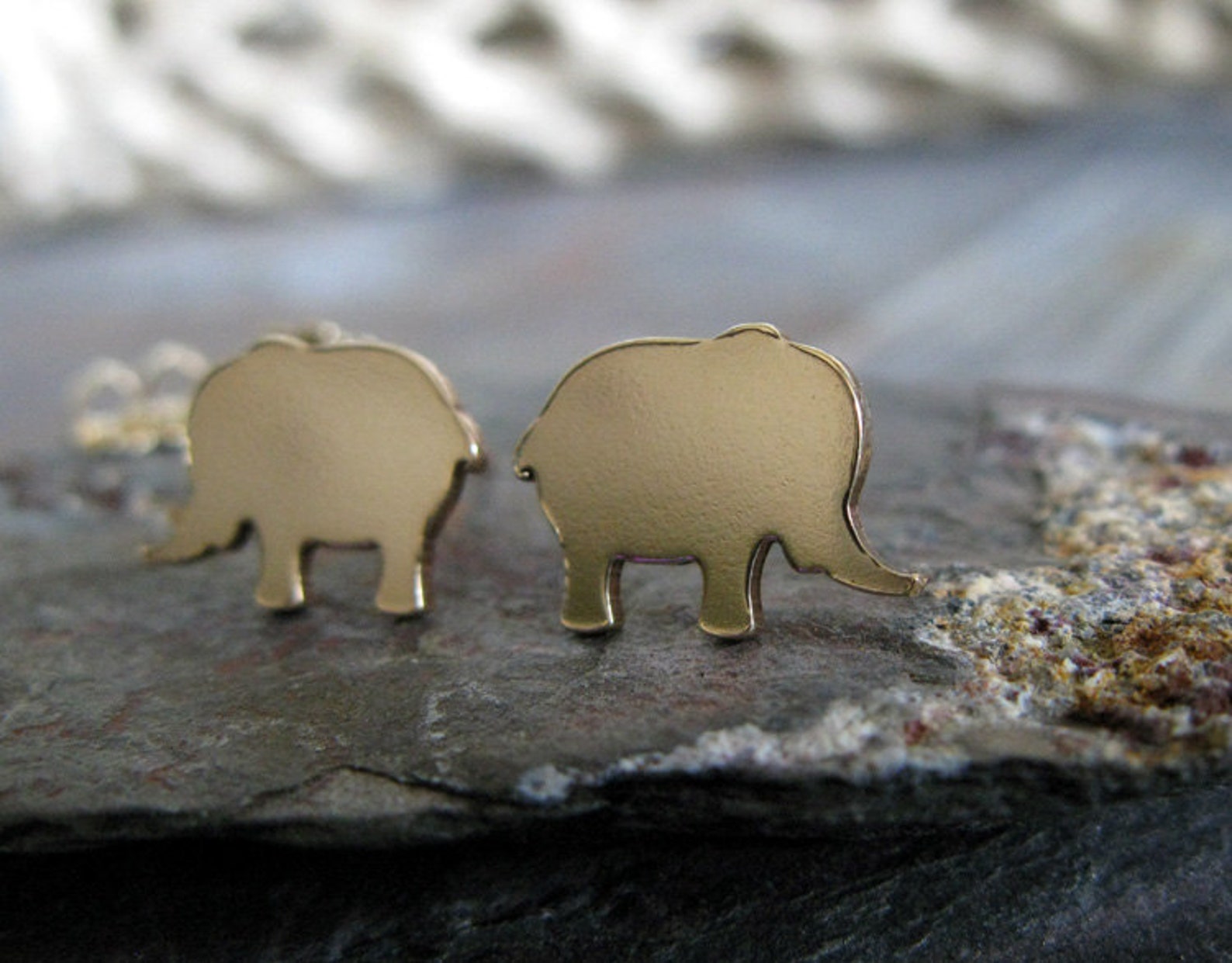 Elephant stud earrings handmade in sterling silver or 14k gold Etsy