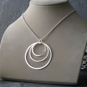 3 circle large 2&quot; pendant necklace handmade from sterling silver