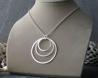 3 circle large 2&quot; pendant necklace handmade from sterling silver