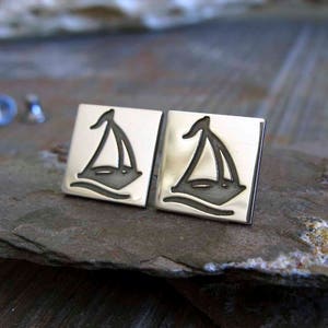 Sail boat sailor stud earrings handmade in sterling silver