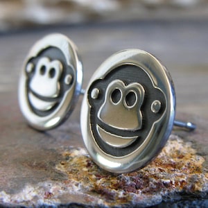 Monkey chimp face stud earrings handmade in sterling silver