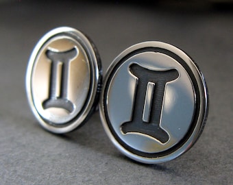 Gemini the twins zodiac star sign stud earrings handmade in sterling silver