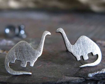 Dinosaur stud earrings handmade in sterling silver or 14k gold