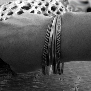 Sterling silver bangle bracelet set. Rustic boho jewelry. Stacking bangles. Handcrafted artisan jewelry. Gift for her. image 5