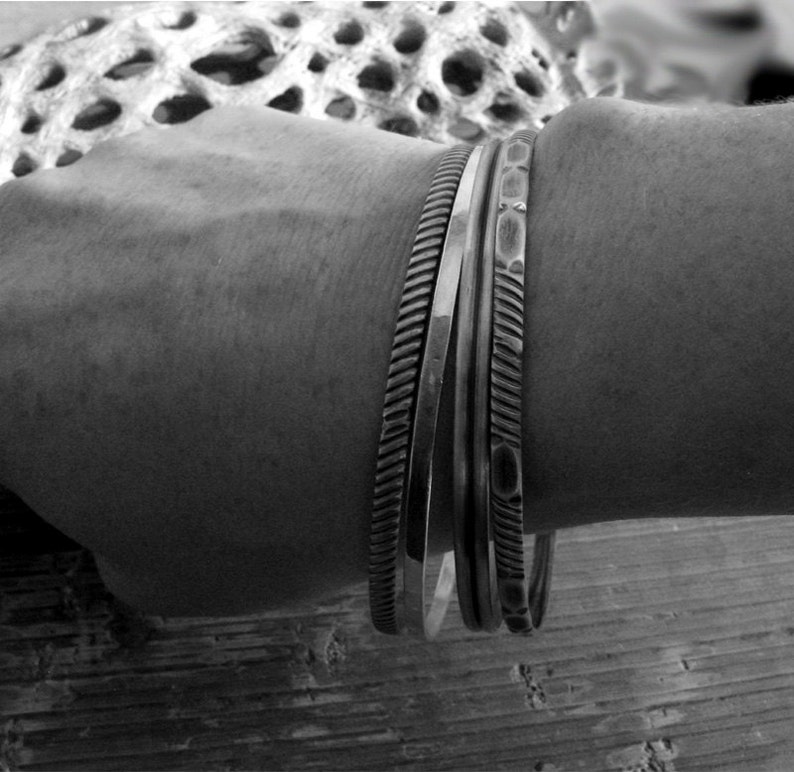 Sterling silver bangle bracelet set. Rustic boho jewelry. Stacking bangles. Handcrafted artisan jewelry. Gift for her. image 5