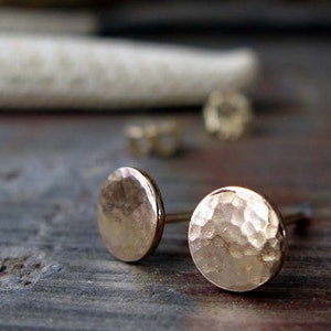 Minimalist 14k gold filled 6.5mm hammered disc stud earrings