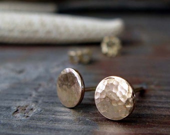 Minimalist 14k gold filled 6.5mm hammered disc stud earrings