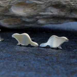 Beaver stud earrings handmade in sterling silver or 14k gold