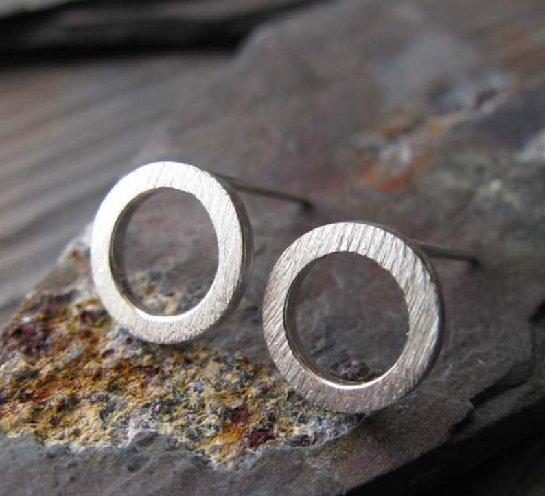 Small 10mm ring stud earrings handmade in sterling silver Brushed