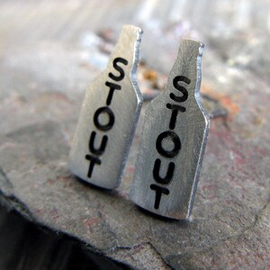 Tiny Stout craft beer bottle stud earrings handmade in sterling silver