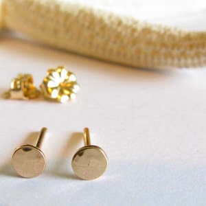 Tiny 3mm hammered disc stud earrings handmade in 14k gold image 3