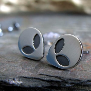 Dainty alien post stud earrings handmade in sterling silver