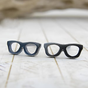 Tiny eye glasses stud earrings handmade in sterling silver or 14k gold