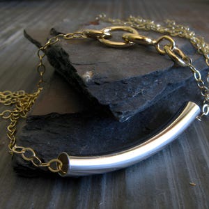 Minimalist necklace. Simple mixed metal dainty chain. Sterling silver and Gold every day jewelry for her.