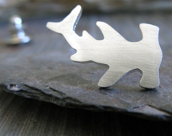 Hammerhead shark tie tack lapel hat pin artisan handmade in sterling silver