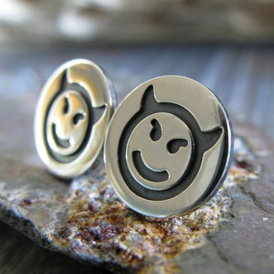 Devil emoji stud earrings handmade in sterling silver