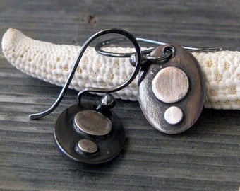 Petite small oval mixed metal artisan jewelry handmade in copper and sterling silver