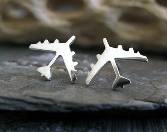 Sterling Silver or Gold B-52 Jet Stud Earrings: Military Airplane