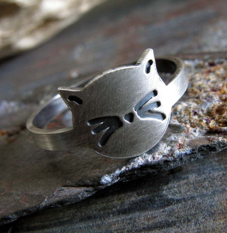 優美な猫の顔のスターリングシルバーリング - Etsy 日本
