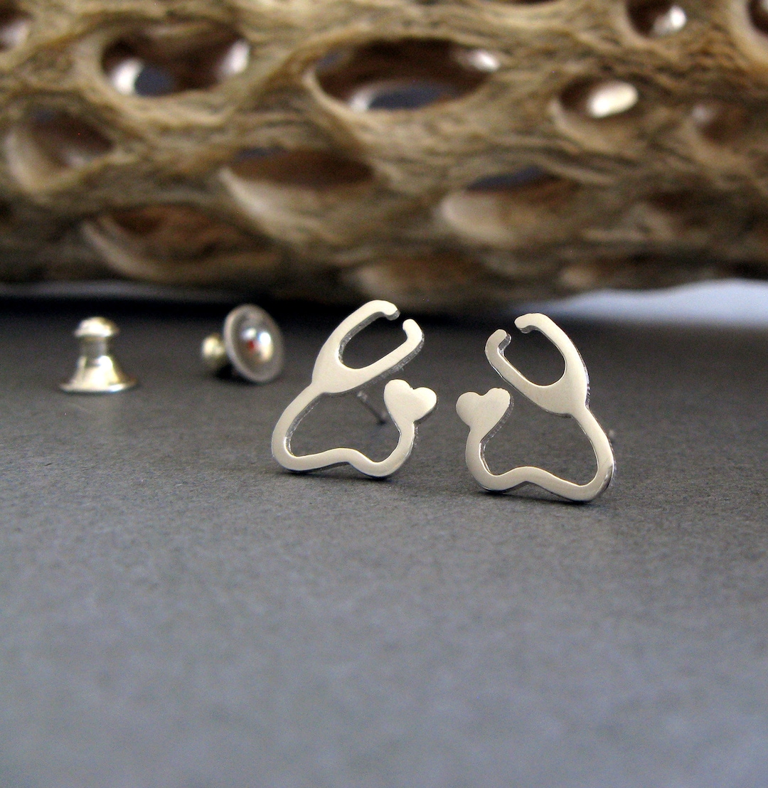 Stethoscope Stud Earrings Handmade in Sterling Silver or 14k Etsy