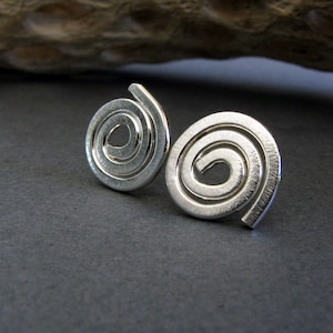 Rustic small spiral swirl sterling silver stud earrings