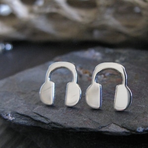 Headphone stud earrings handmade in sterling silver or 14k gold