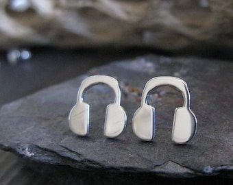 Headphone stud earrings handmade in sterling silver or 14k gold