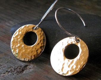 Petite mixed metal dangle earrings handmade in sterling silver and 14k gold