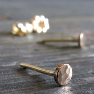 Tiny 3mm hammered disc stud earrings handmade in 14k gold image 2