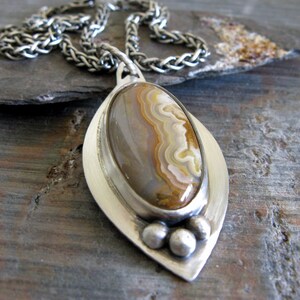 Crazy Lace Agate Gemstone Marquise Shaped Sterling Silver Pendant Necklace