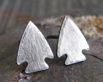 Arrowhead stud earrings handmade in sterling silver or 14k gold