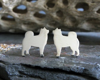 Alaskan Malamute dog stud earrings handmade in sterling silver or 14k gold