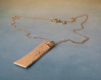 Hammered rectangle pendant necklace handmade from sterling silver or 14k gold filled