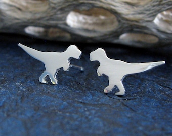 Pendientes de botón de tiranosaurio T-Rex hechos a mano en plata de ley o oro de 14k
