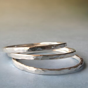 Stacking rings sterling silver hammered dainty set of 3