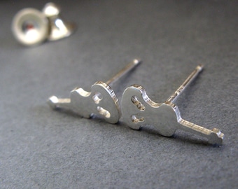 Violin stud earrings handmade in sterling silver
