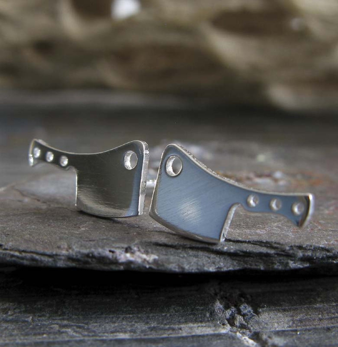 Butcher Knife Cleaver Stud Earrings Handmade in Sterling Silver or 14k