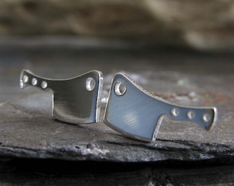 Butcher knife cleaver stud earrings handmade in sterling silver or 14k gold