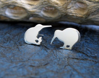 Kiwi bird stud earrings handmade in sterling silver or 14k gold