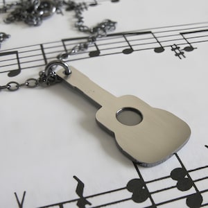 Acoustic guitar pendant necklace. Sterling silver classical jewelry. Music lover gift. Unique mens or womens necklace.