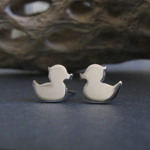 Rubber Duck bird stud earrings handmade in sterling silver or 14k gold