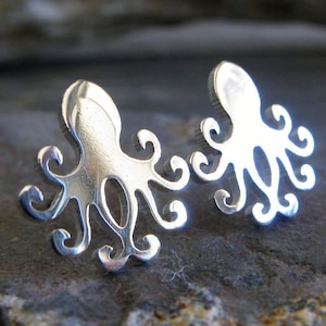 Octopus stud earring handmade in sterling silver or 14k gold