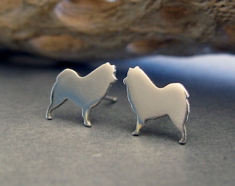 Samoyed dog stud earrings handmade in sterling silver