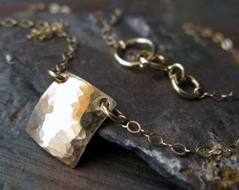 Minimalist gold filled or sterling silver square dainty pendant necklace