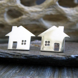 House or home stud earrings handmade in sterling silver or 14k gold
