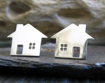 House or home stud earrings handmade in sterling silver or 14k gold