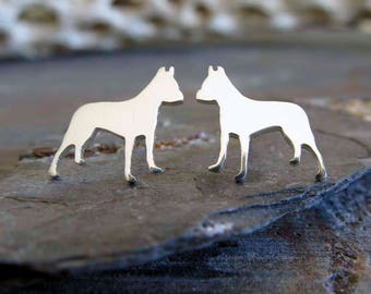 Pendientes de perro Pit Bull hechos a mano en plata de ley