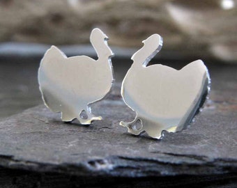 Turkey bird stud earrings handmade in sterling silver or 14k gold