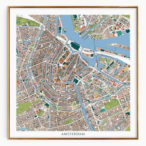 Carte d'Amsterdam | Impression d'Amsterdam | Affiche d'Amsterdam | Carte du centre historique d'Amsterdam | Plan d'Amsterdam, Pays-Bas | Art mural carte d'Amsterdam
