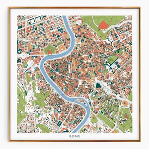 Carte de Rome | Impression de Rome | affiche de Rome | Carte du centre historique de Rome | Carte de Rome, Italie | Art mural carte de Rome